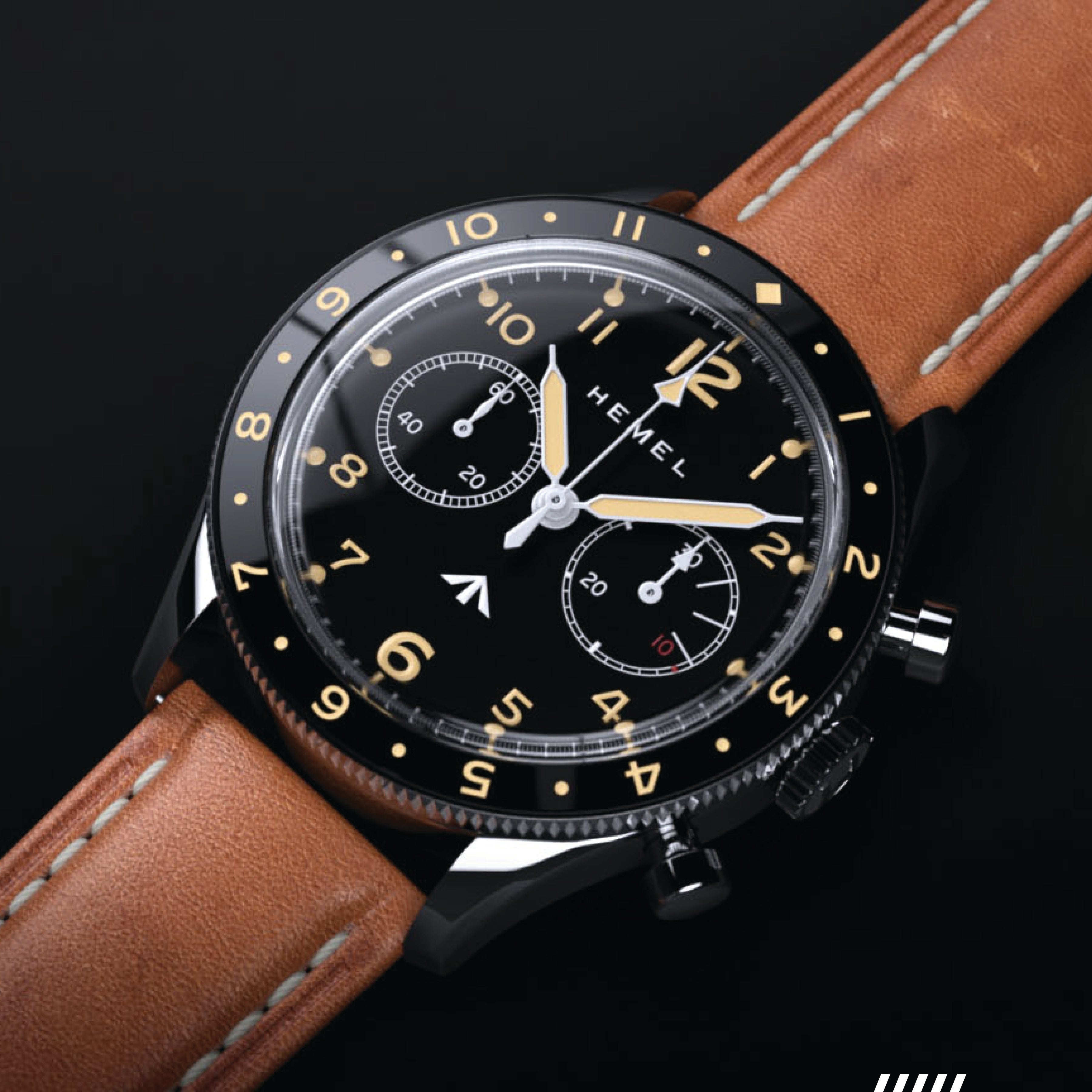 Hemel Airfoil — Hand-Wound Pilot Chronograph, Full-Lume Ivory Dial (ST19)