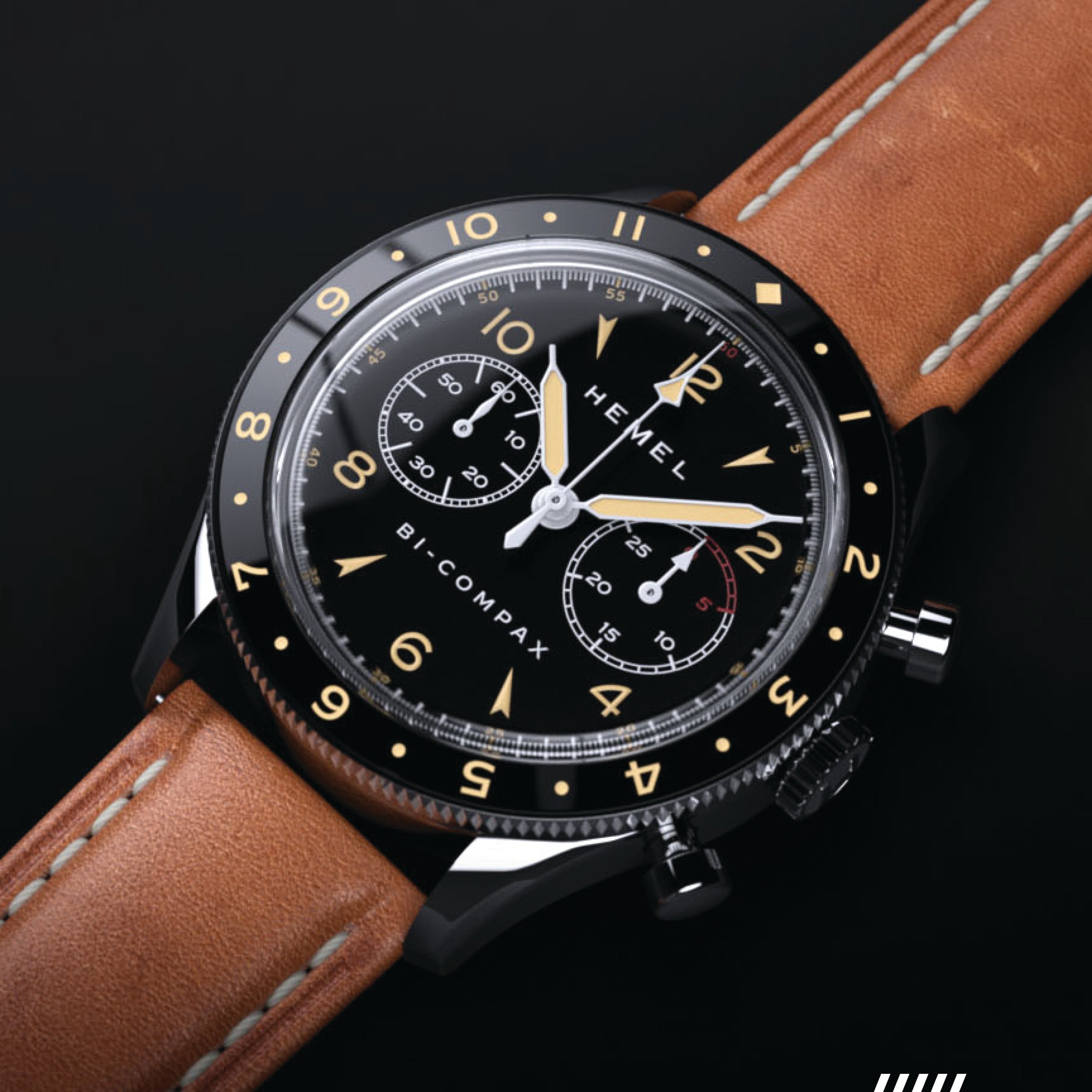 Hemel Air Wing — 40mm Hand-Wound Pilot Chronograph, Swan-Neck (ST19)