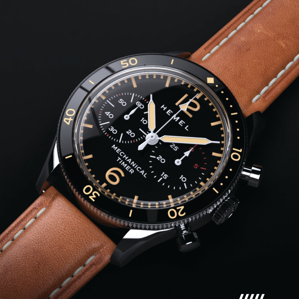 Hemel Air Defense — 40mm Hand-Wound Pilot Chronograph, Piano-Black Dial (ST19)