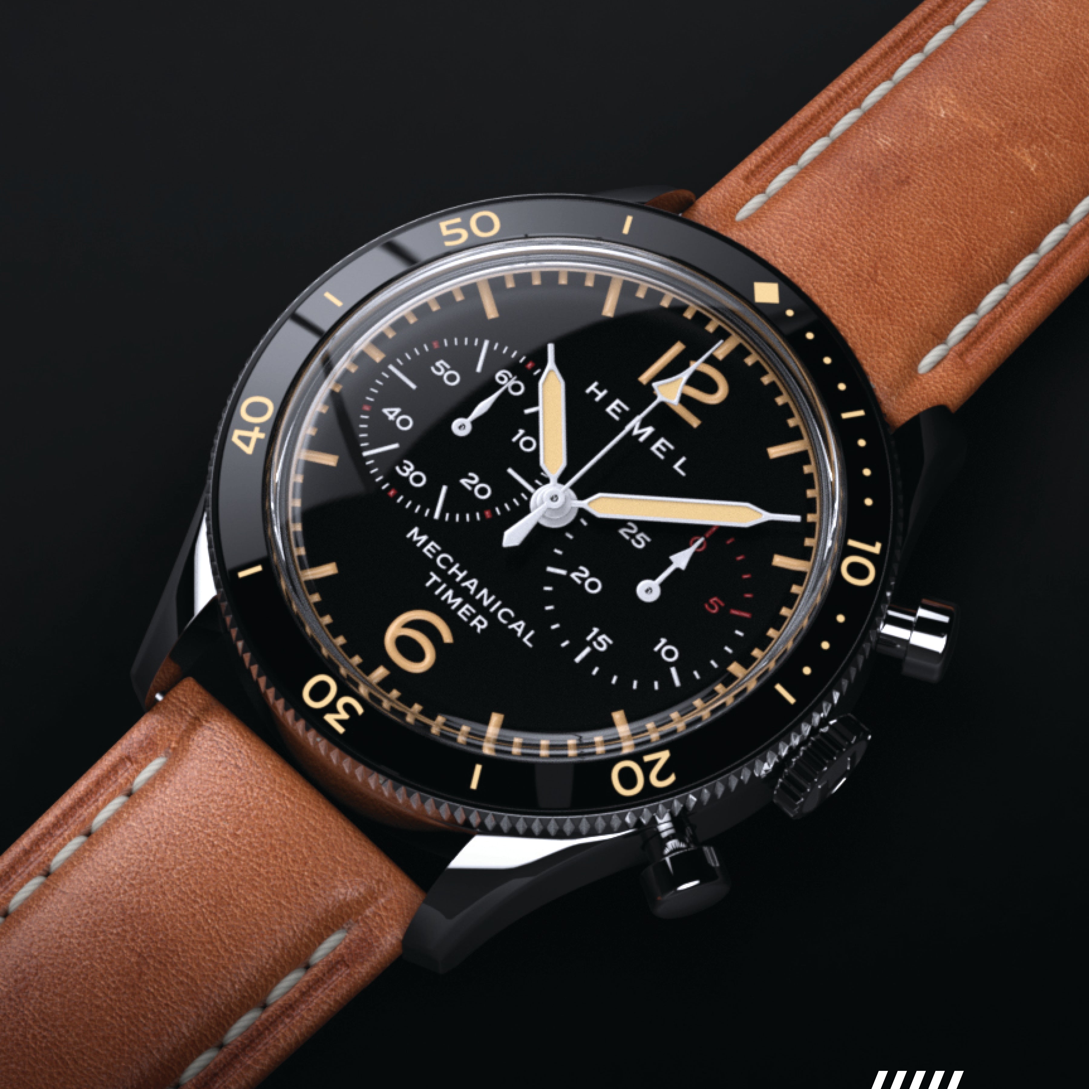 Hemel Air Defense — 40mm Hand-Wound Pilot Chronograph, Piano-Black Dial (ST19)
