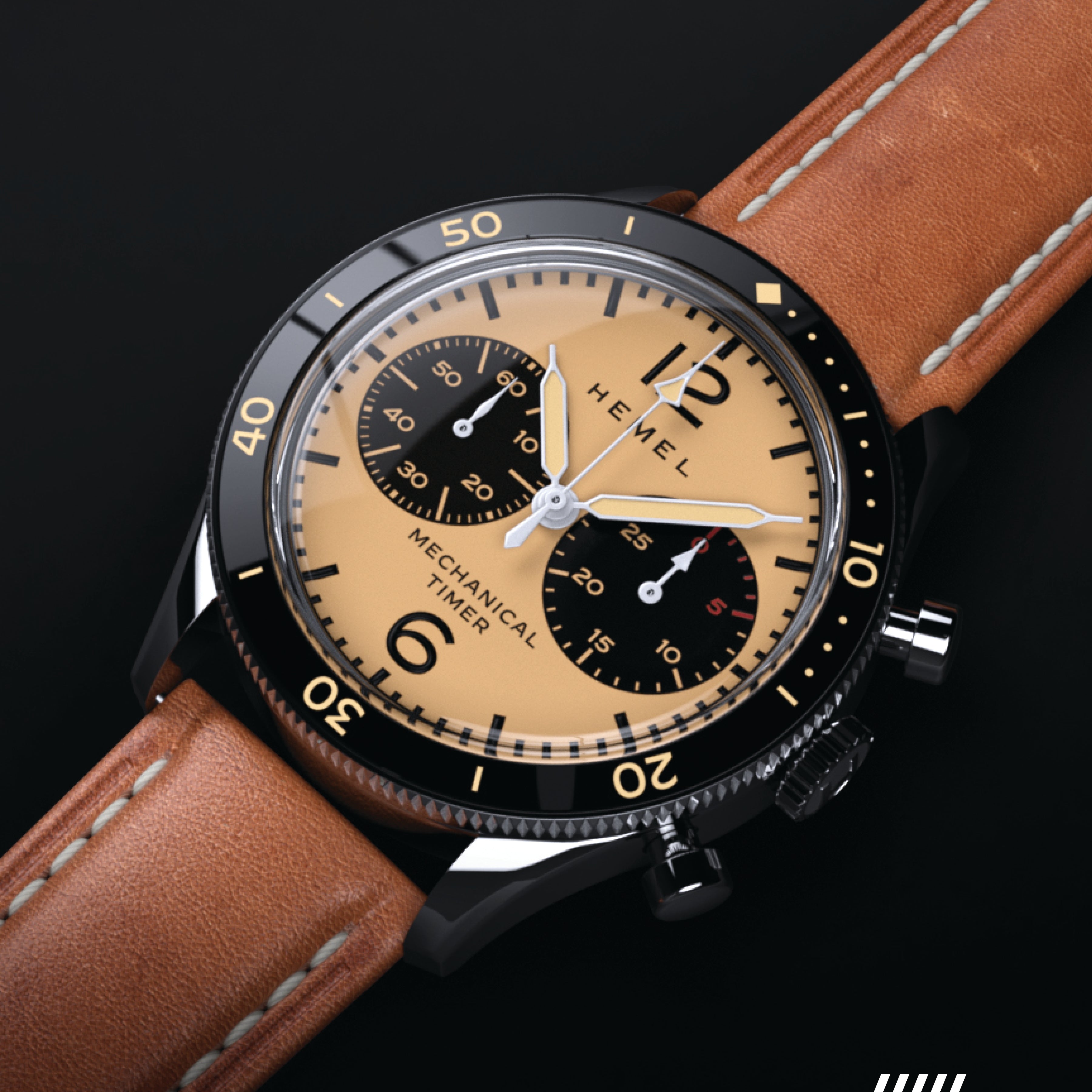Hemel Air Defense — 40mm Hand-Wound Pilot Chronograph, Piano-Black Dial (ST19)