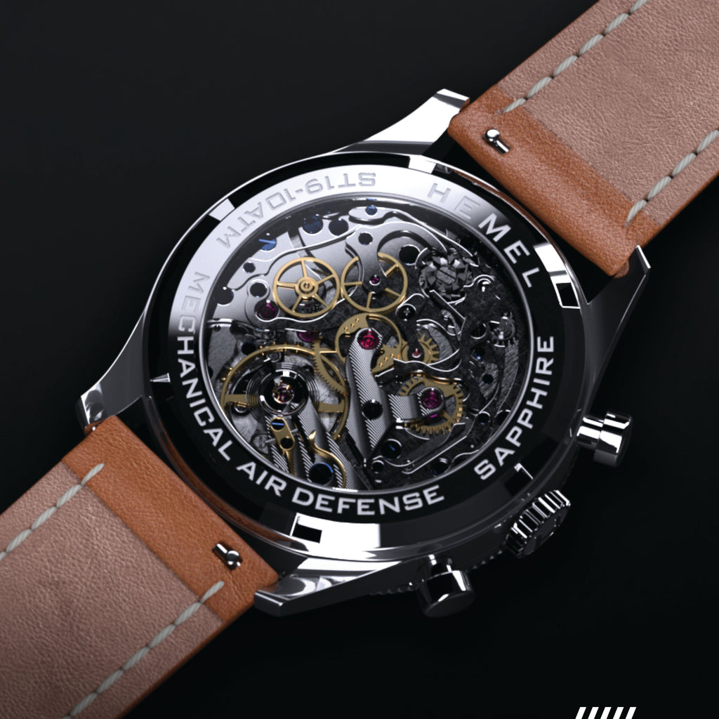 Hemel Air Defense — 40mm Hand-Wound Pilot Chronograph, Piano-Black Dial (ST19)