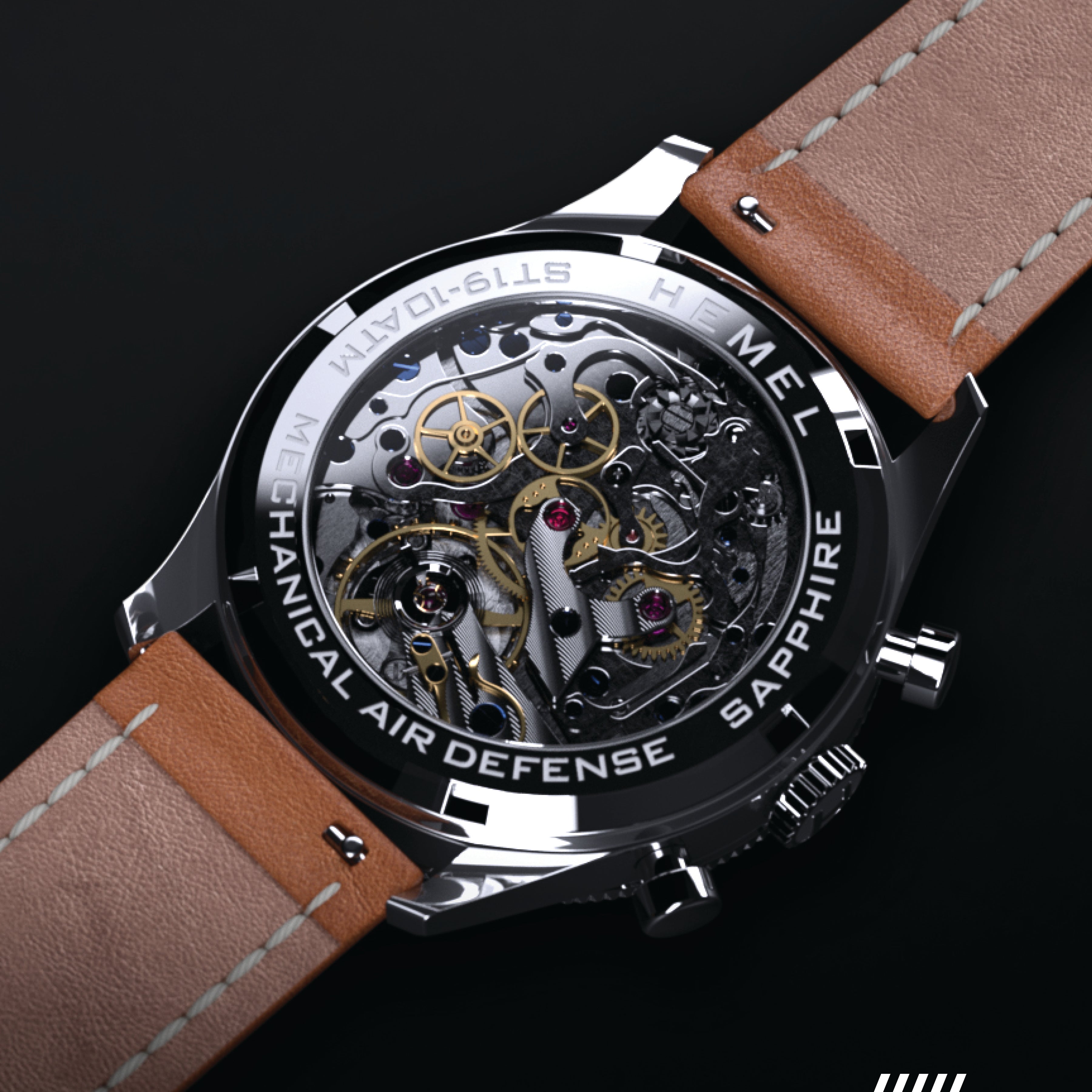 Hemel Air Defense — 40mm Hand-Wound Pilot Chronograph, Piano-Black Dial (ST19)