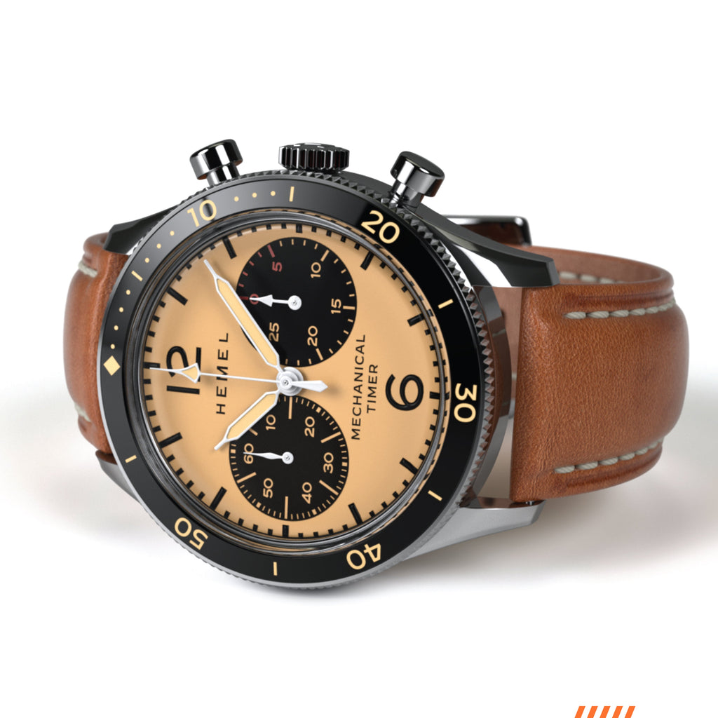 Hemel Air Defense — 40mm Hand-Wound Pilot Chronograph, Piano-Black Dial (ST19)