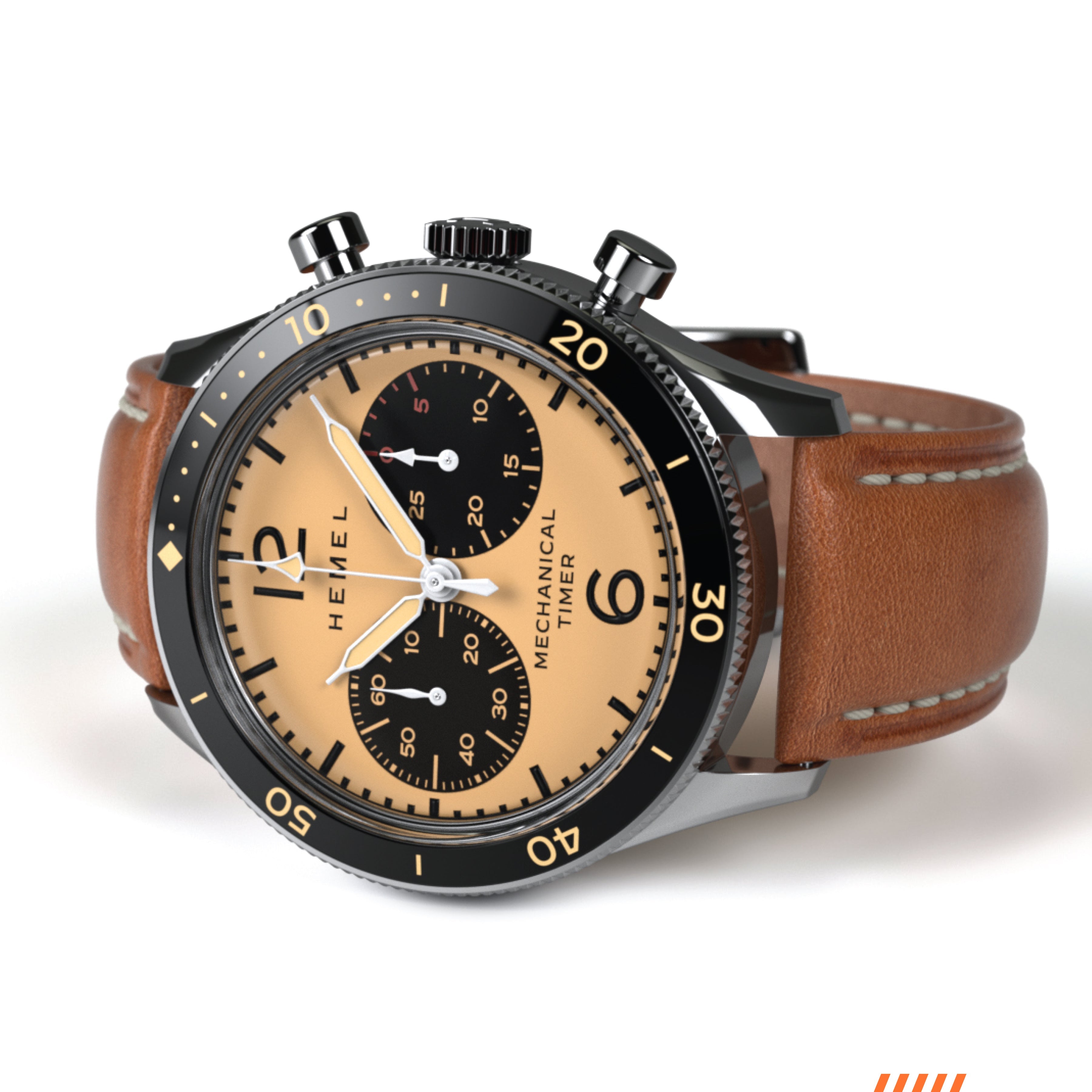 Hemel Air Defense — 40mm Hand-Wound Pilot Chronograph, Piano-Black Dial (ST19)