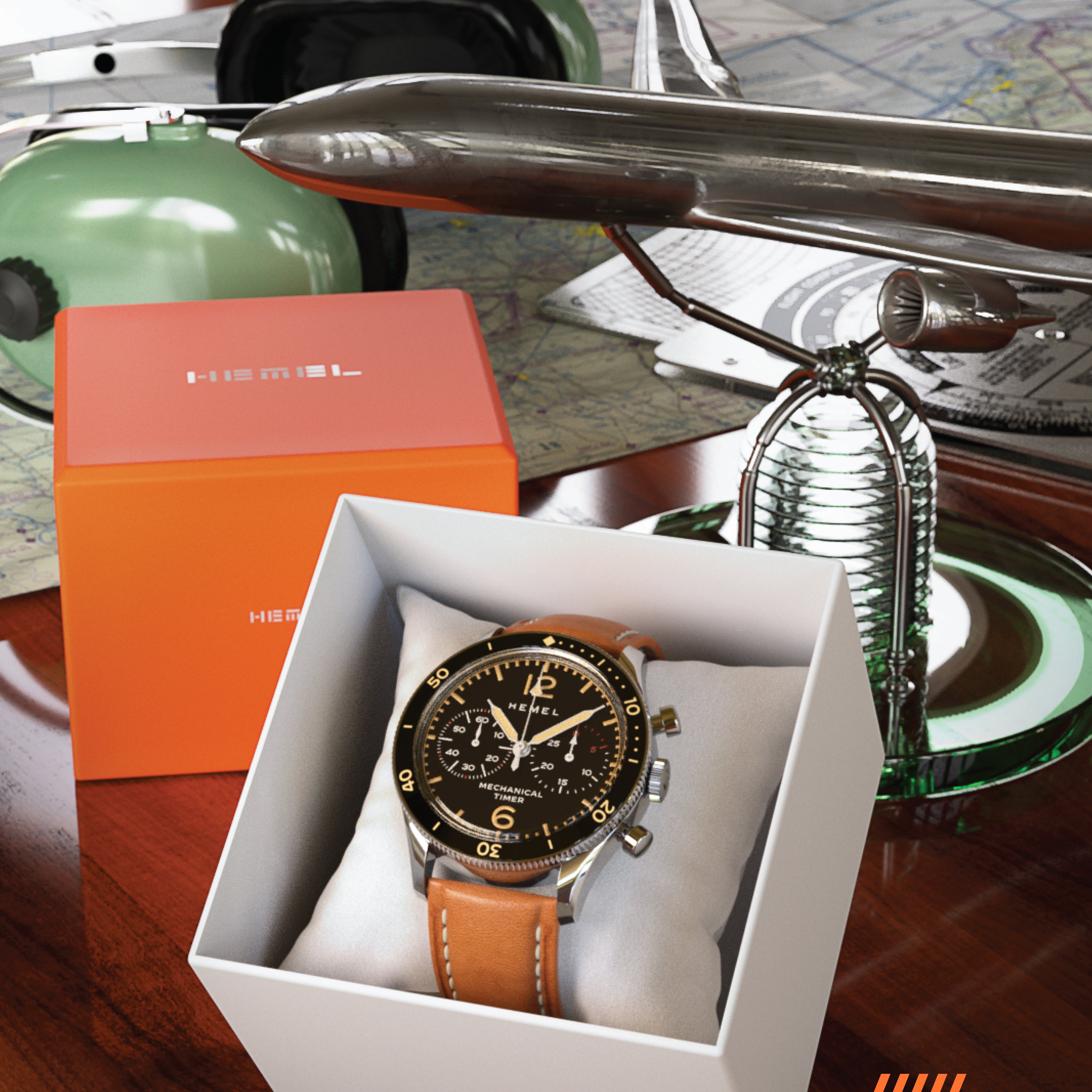 Hemel Air Defense — 40mm Hand-Wound Pilot Chronograph, Piano-Black Dial (ST19)