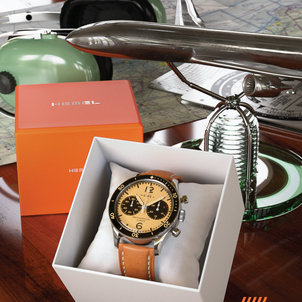 Hemel Air Defense — 40mm Hand-Wound Pilot Chronograph, Piano-Black Dial (ST19)