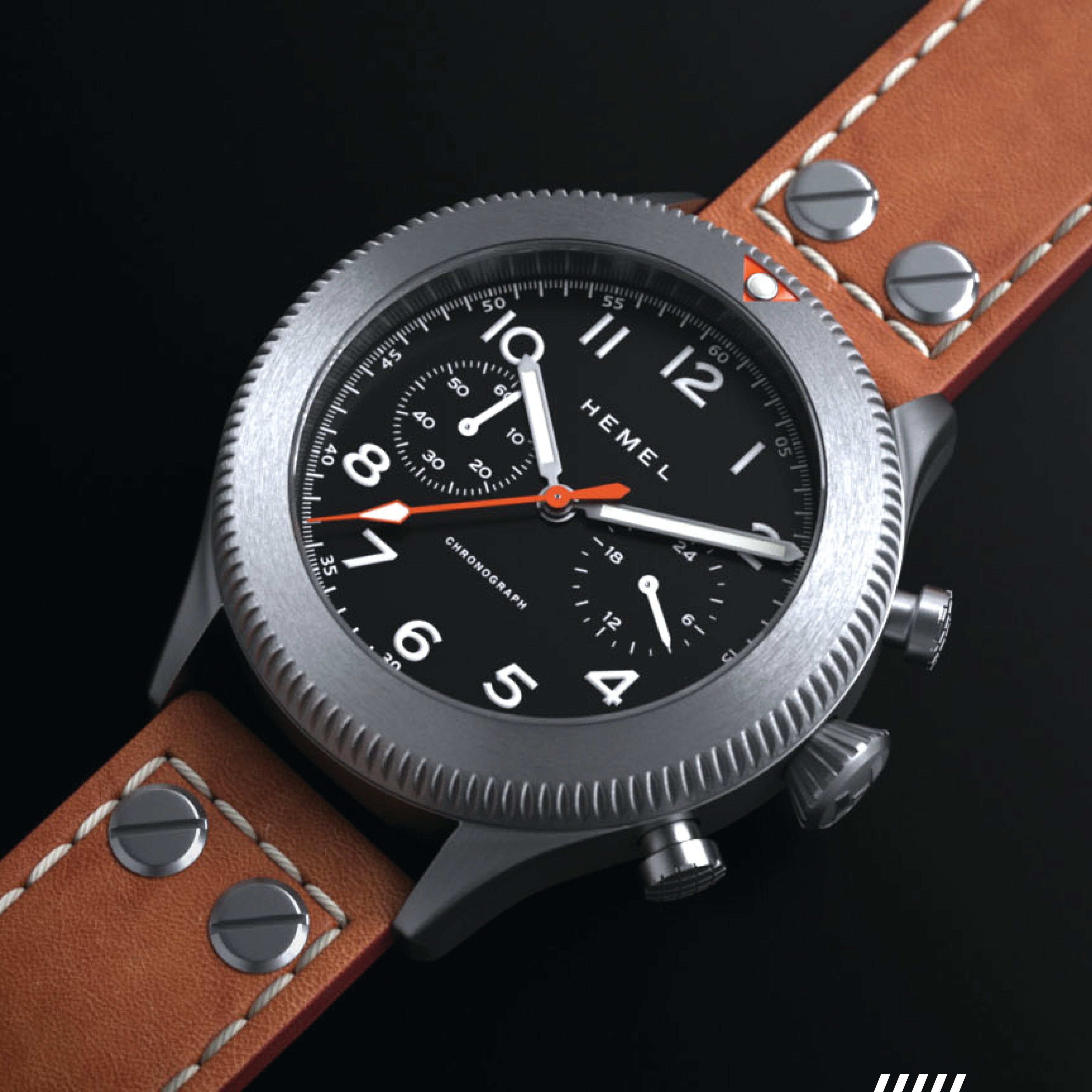 Hemel HFT20 Pilot Chronograph — 42mm Mecaquartz, Black Dial