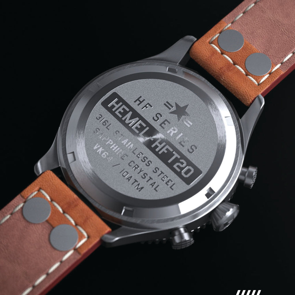 Hemel HFT20 Pilot Chronograph — 42mm Mecaquartz, Black Dial
