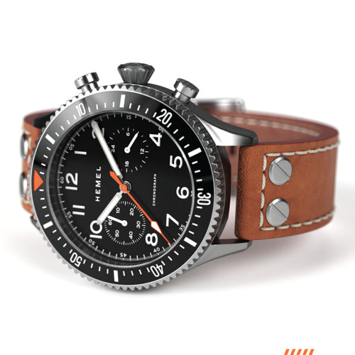 Hemel HFT20 Pilot Chronograph — 42mm Mecaquartz, Black Dial