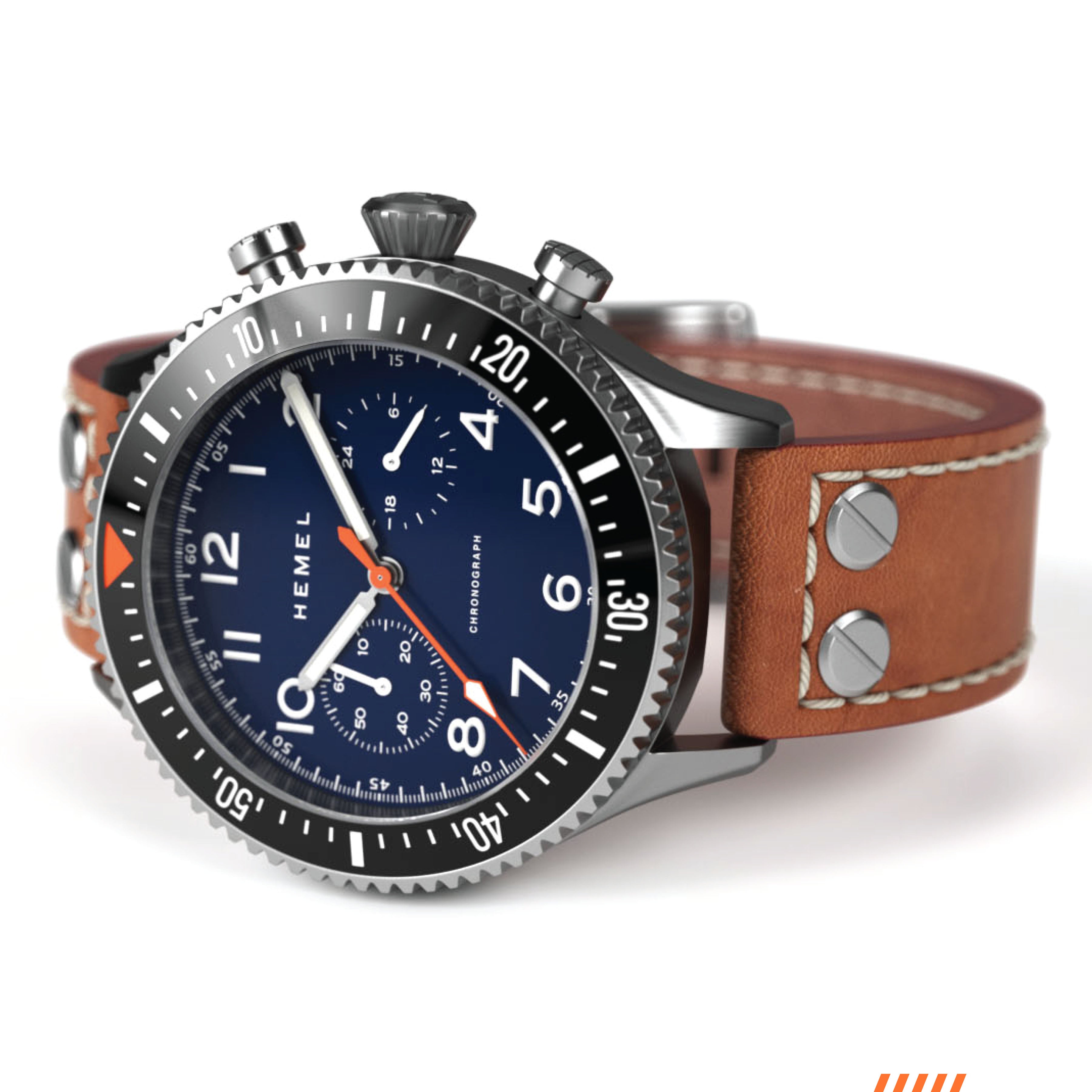 Hemel HFT20 Pilot Chronograph — 42mm Mecaquartz, Navy Dial