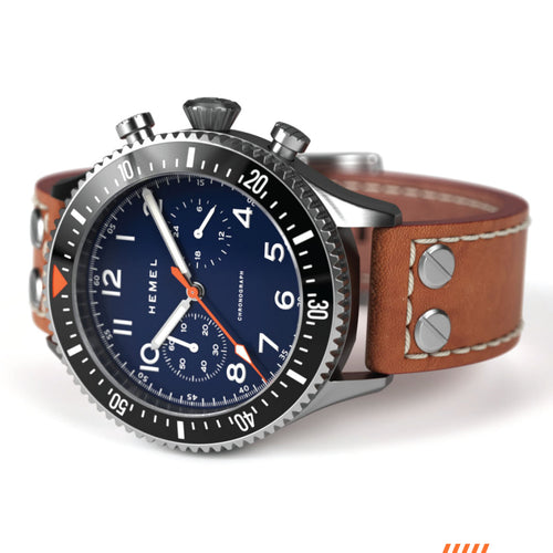 Hemel HFT20 Pilot Chronograph — 42mm Mecaquartz, Navy Dial