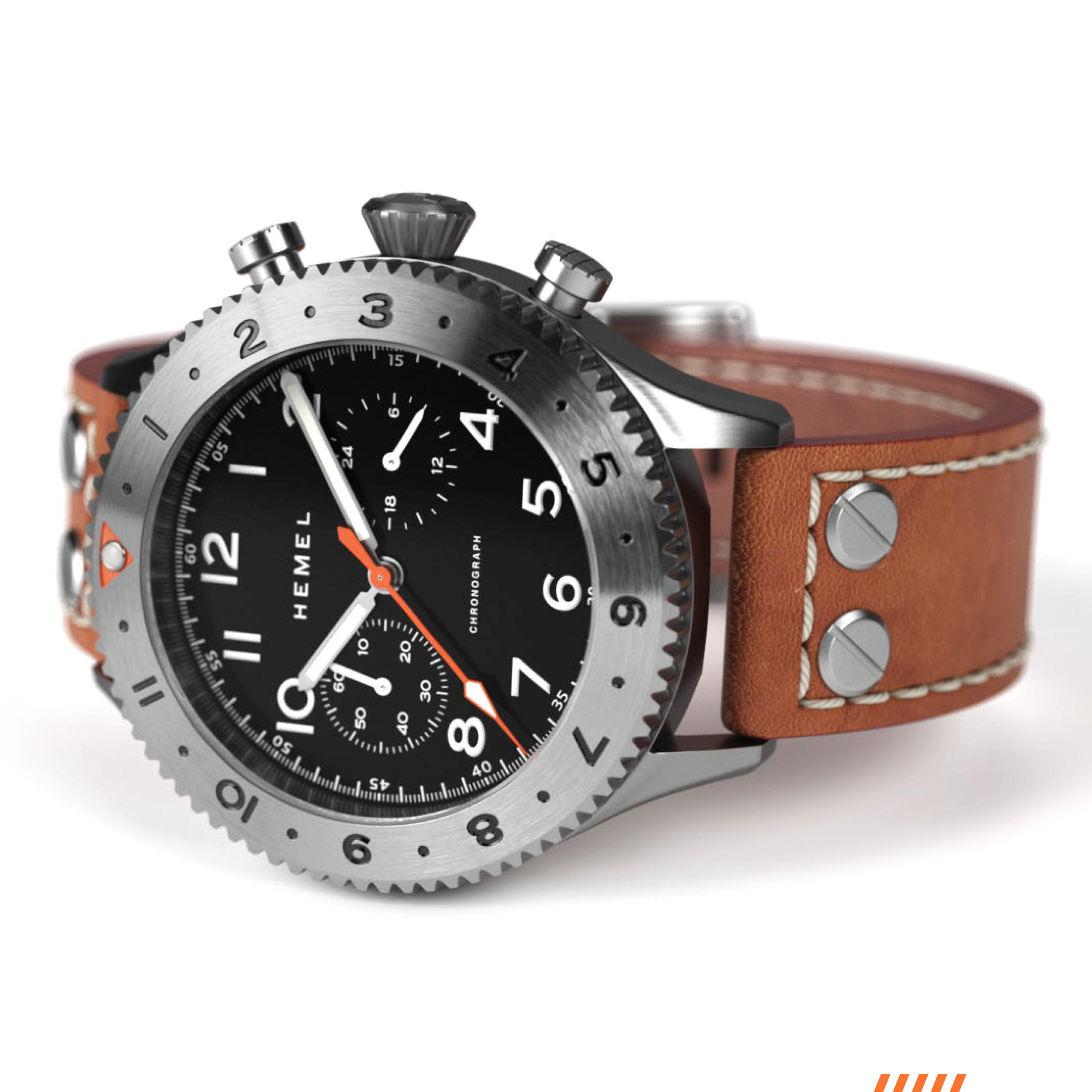 Hemel HFT20 Pilot Chronograph — 42mm Mecaquartz, Black Dial