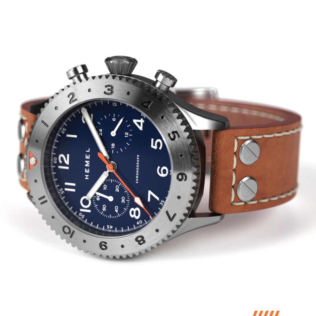 Hemel HFT20 Pilot Chronograph — 42mm Mecaquartz, Navy Dial