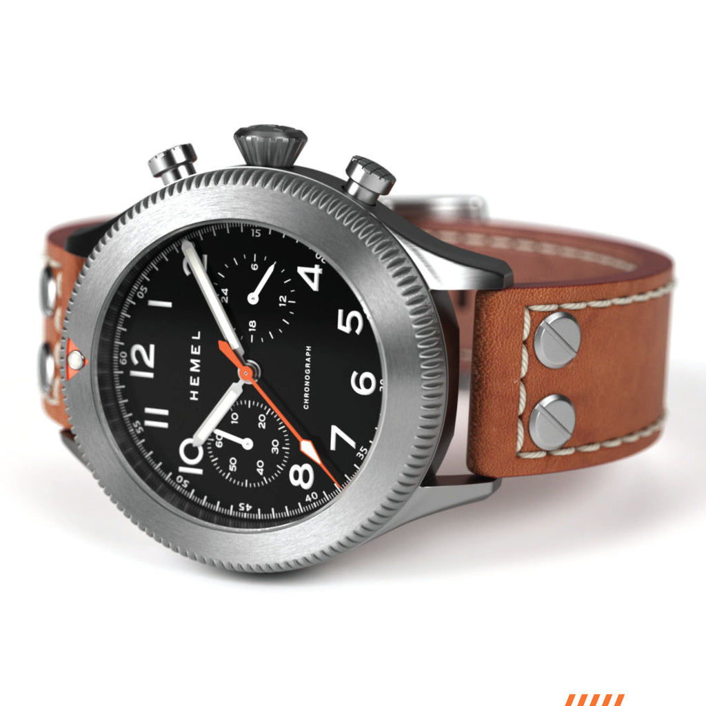 Hemel HFT20 Pilot Chronograph — 42mm Mecaquartz, Black Dial