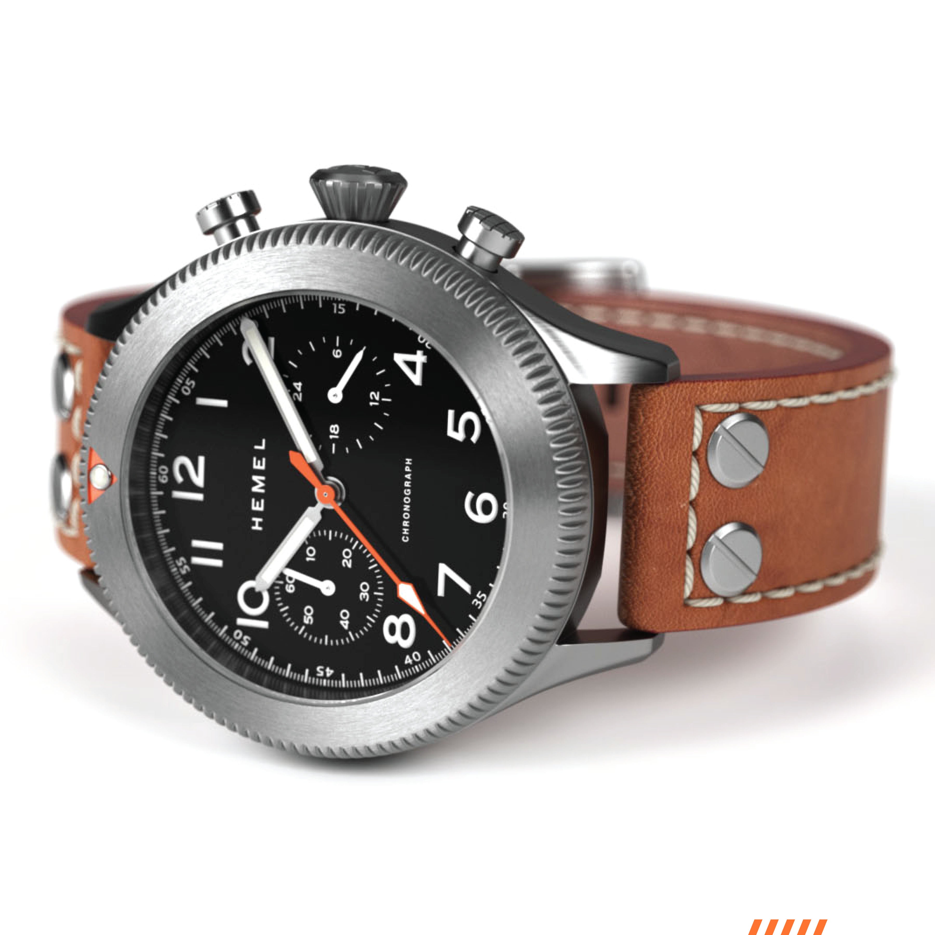 Hemel HFT20 Pilot Chronograph — 42mm Mecaquartz, Black Dial