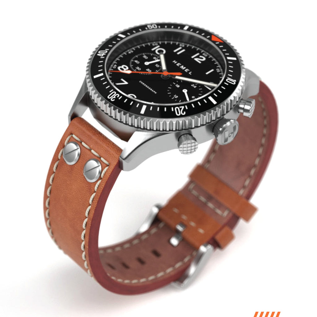 Hemel HFT20 Pilot Chronograph — 42mm Mecaquartz, Black Dial