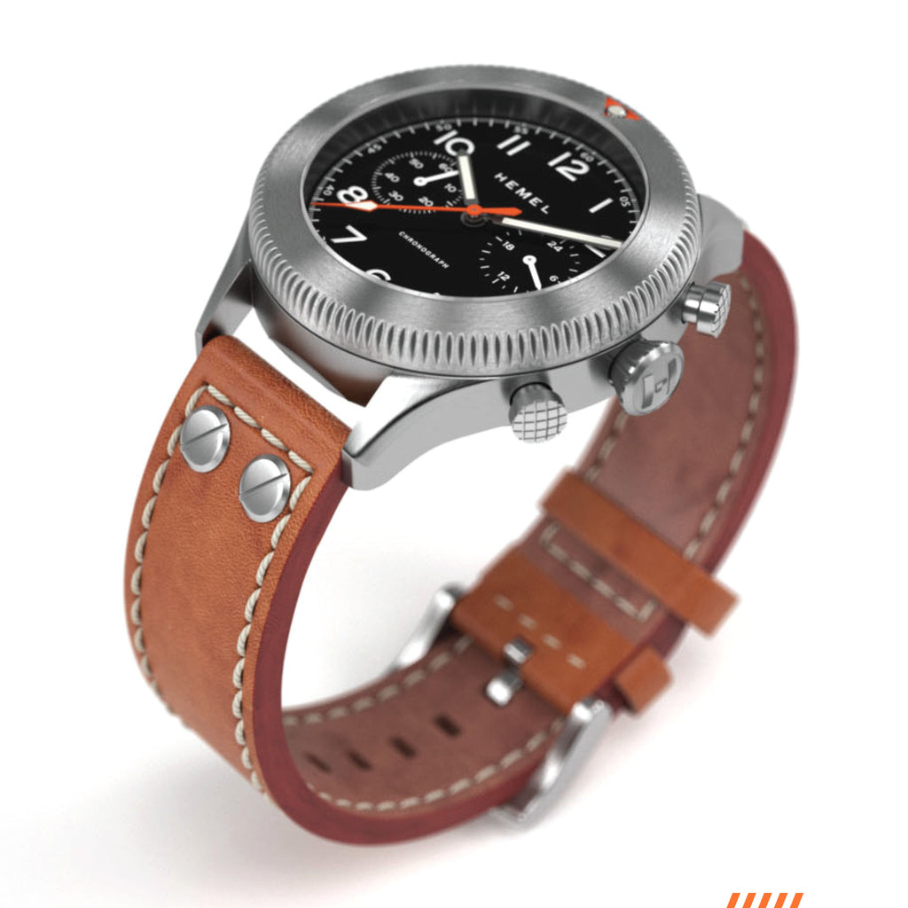 Hemel HFT20 Pilot Chronograph — 42mm Mecaquartz, Black Dial
