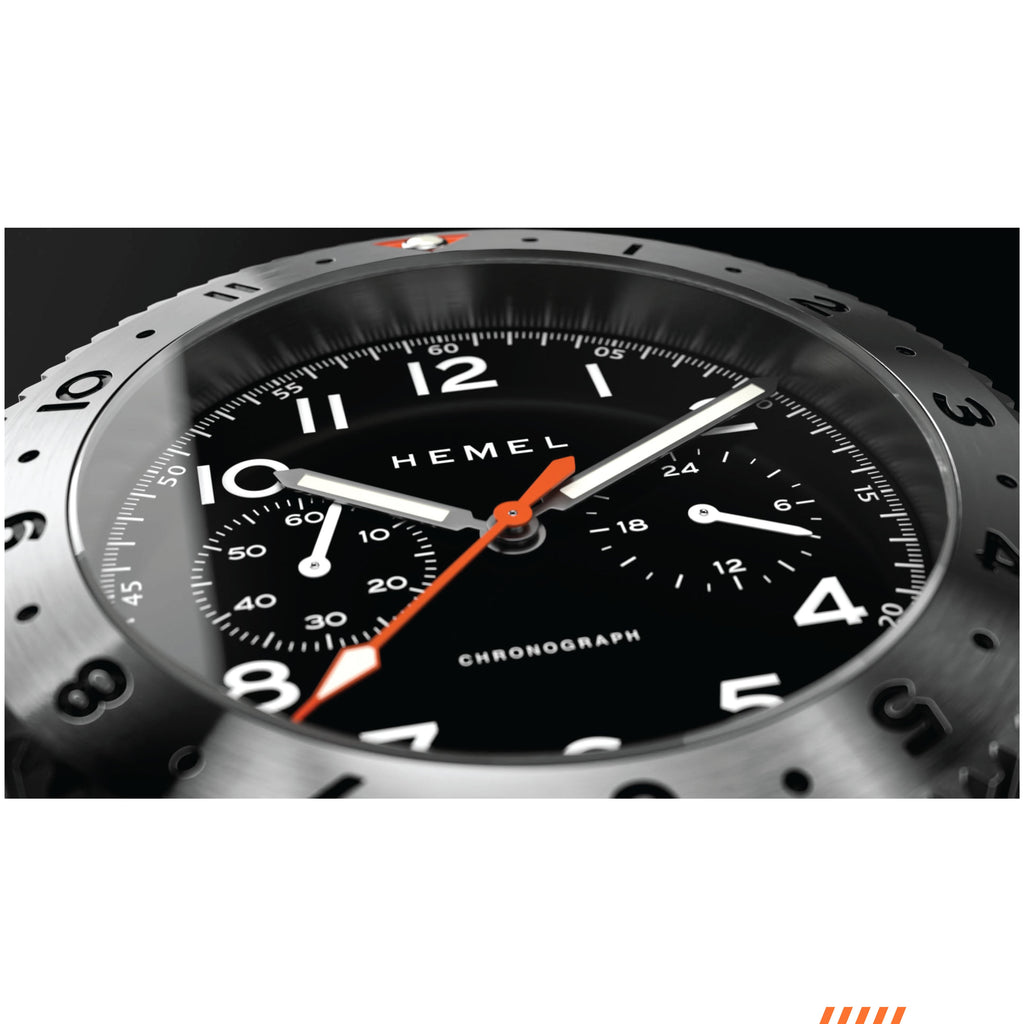 Hemel HFT20 Pilot Chronograph — 42mm Mecaquartz, Black Dial