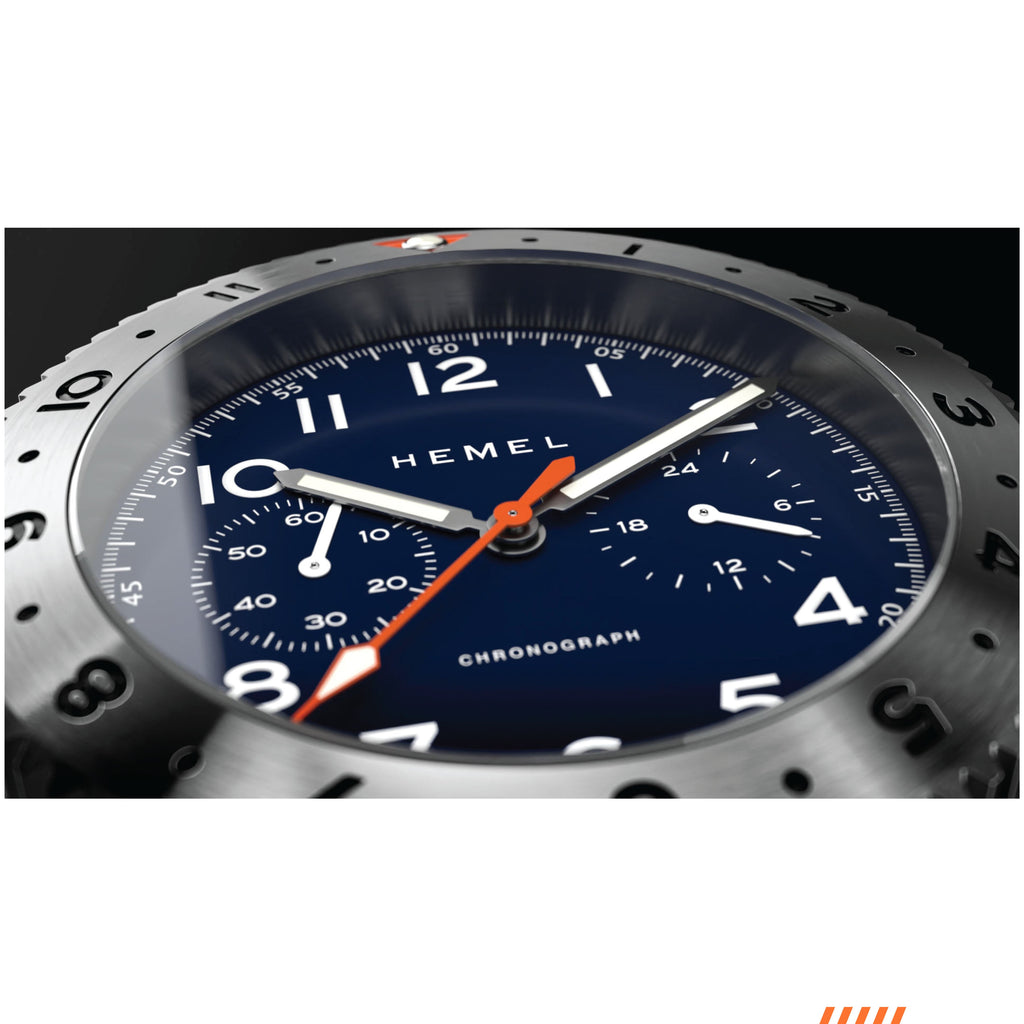 Hemel HFT20 Pilot Chronograph — 42mm Mecaquartz, Navy Dial