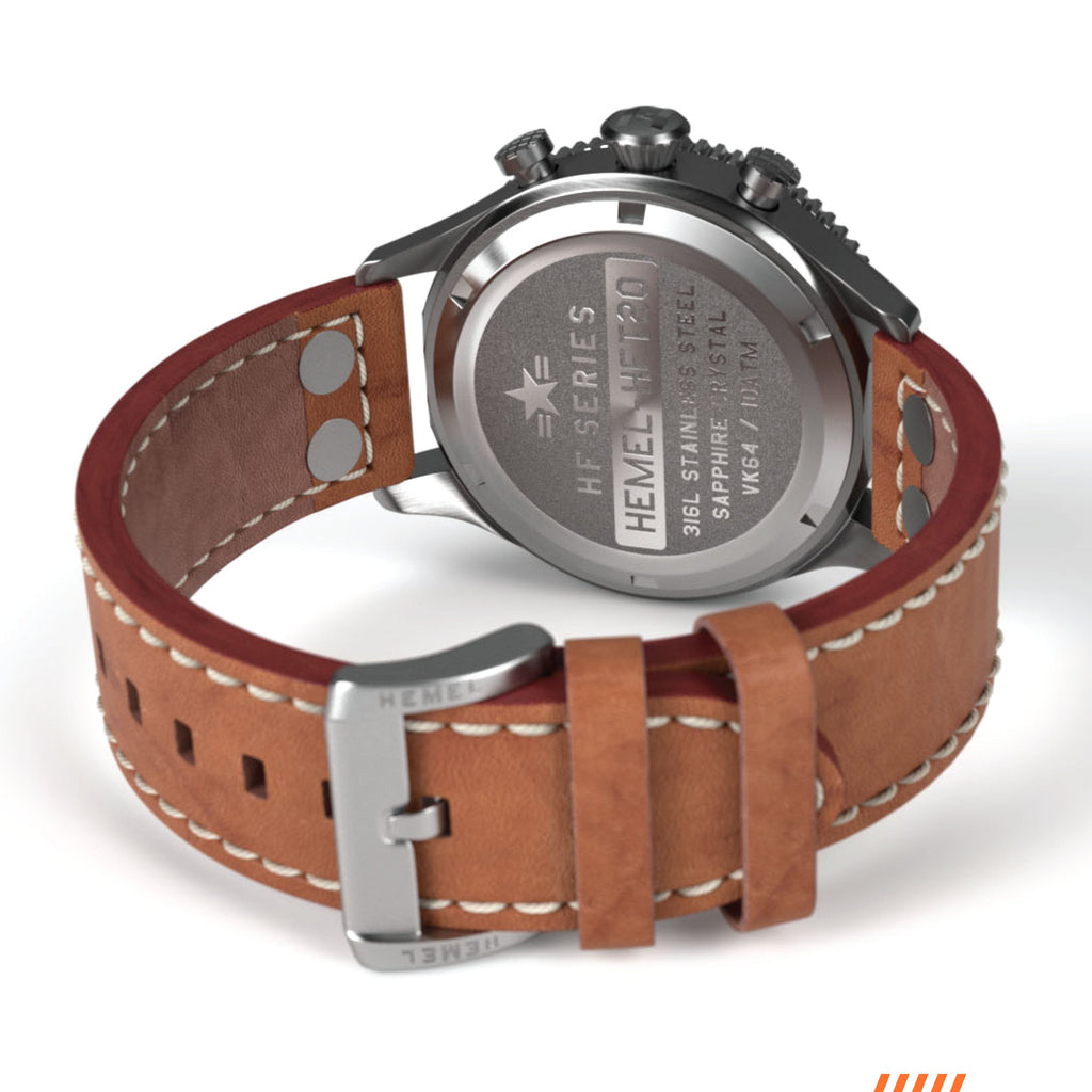 Hemel HFT20 Pilot Chronograph — 42mm Mecaquartz, Navy Dial