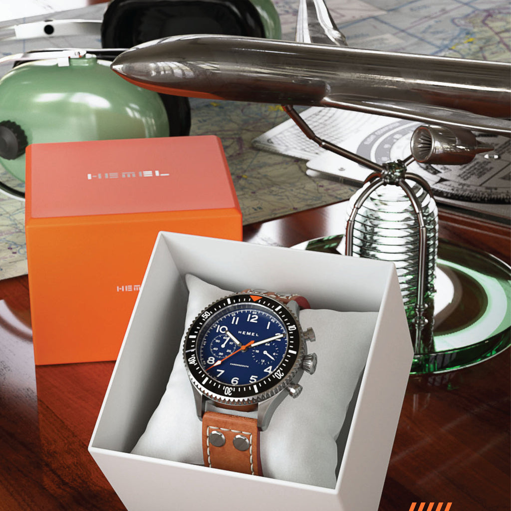 Hemel HFT20 Pilot Chronograph — 42mm Mecaquartz, Navy Dial