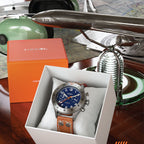 Hemel HFT20 Pilot Chronograph — 42mm Mecaquartz, Navy Dial