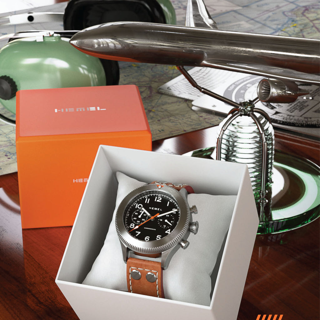 Hemel HFT20 Pilot Chronograph — 42mm Mecaquartz, Black Dial